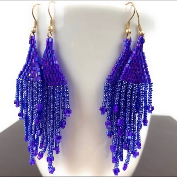 Blue Bead Earrings - Picture 2 of 3